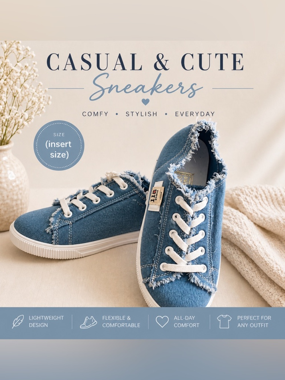 Frayed Canvas Lace-Up Sneakers - Blue